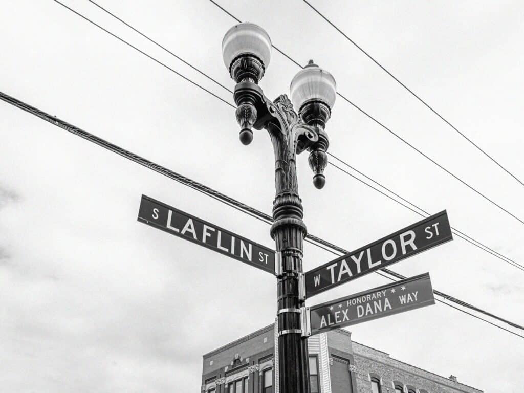 Taylor Street & Laflin (Honorary Alex Dana Way) Intersection street sign